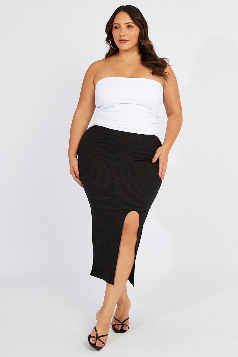Black Rib Split Skirt for YouandAll Fashion