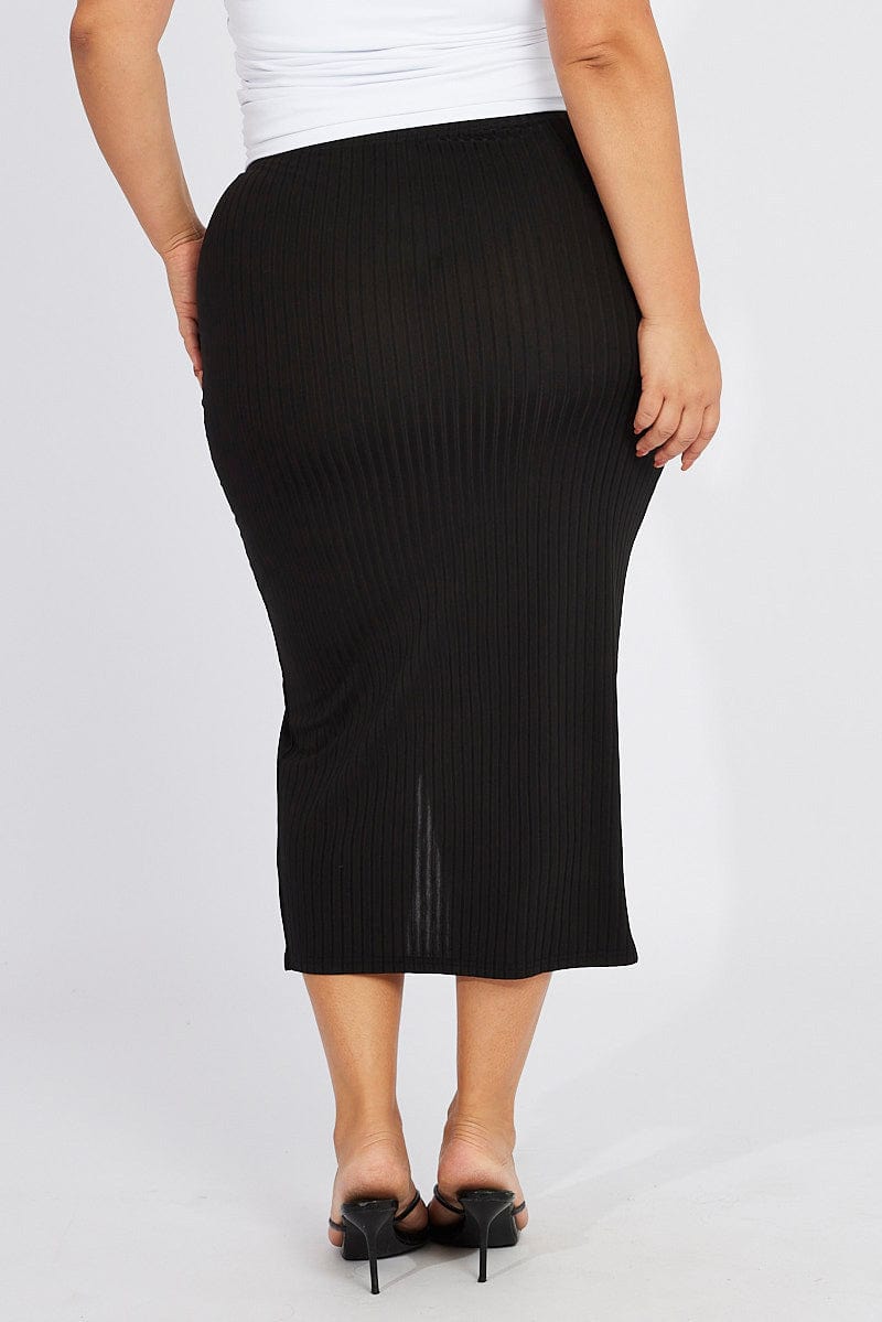 Black Rib Split Skirt for YouandAll Fashion