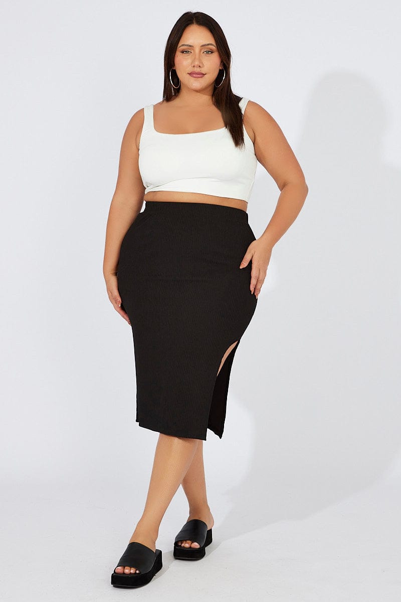 Black Midi Bodycon Skirt Rib for YouandAll Fashion