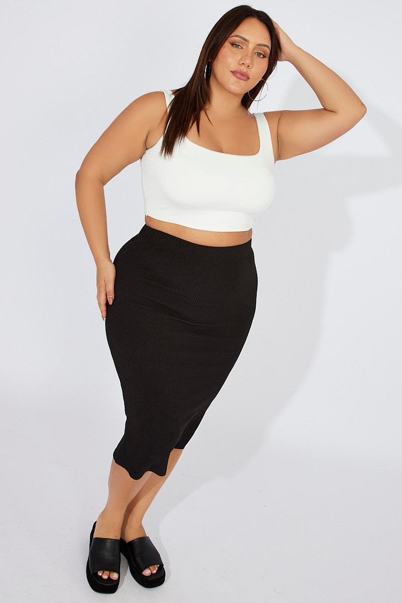 Black Midi Bodycon Skirt Rib for YouandAll Fashion