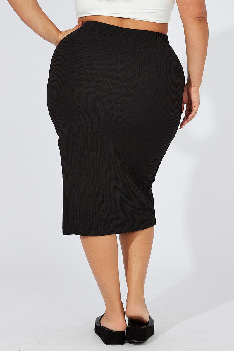 Black Midi Bodycon Skirt Rib for YouandAll Fashion