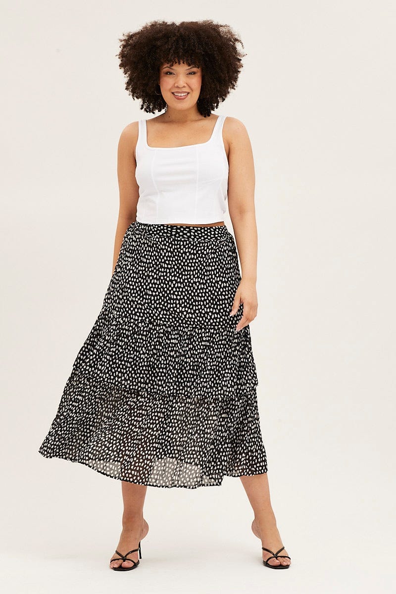 Geo Print Midi Skirt Ruffle Hem For Women By You And All