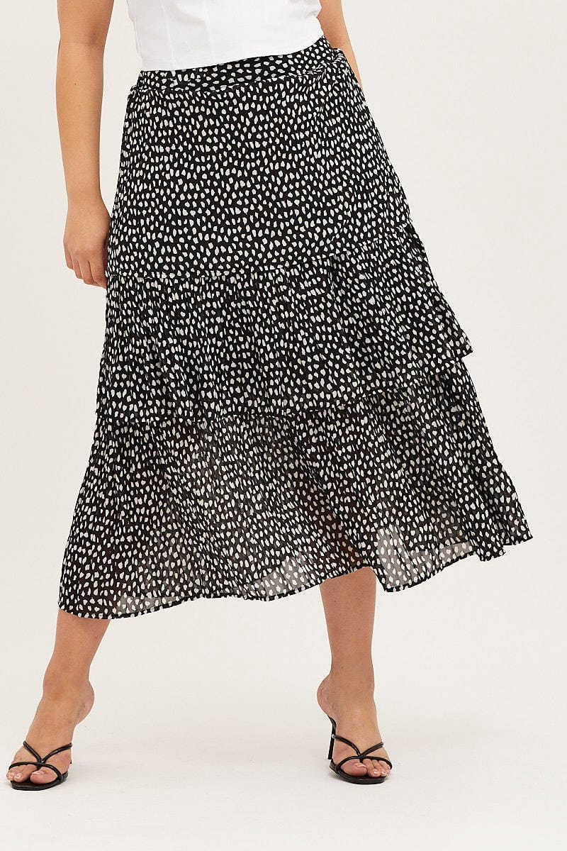 Geo Print Midi Skirt Ruffle Hem For Women By You And All