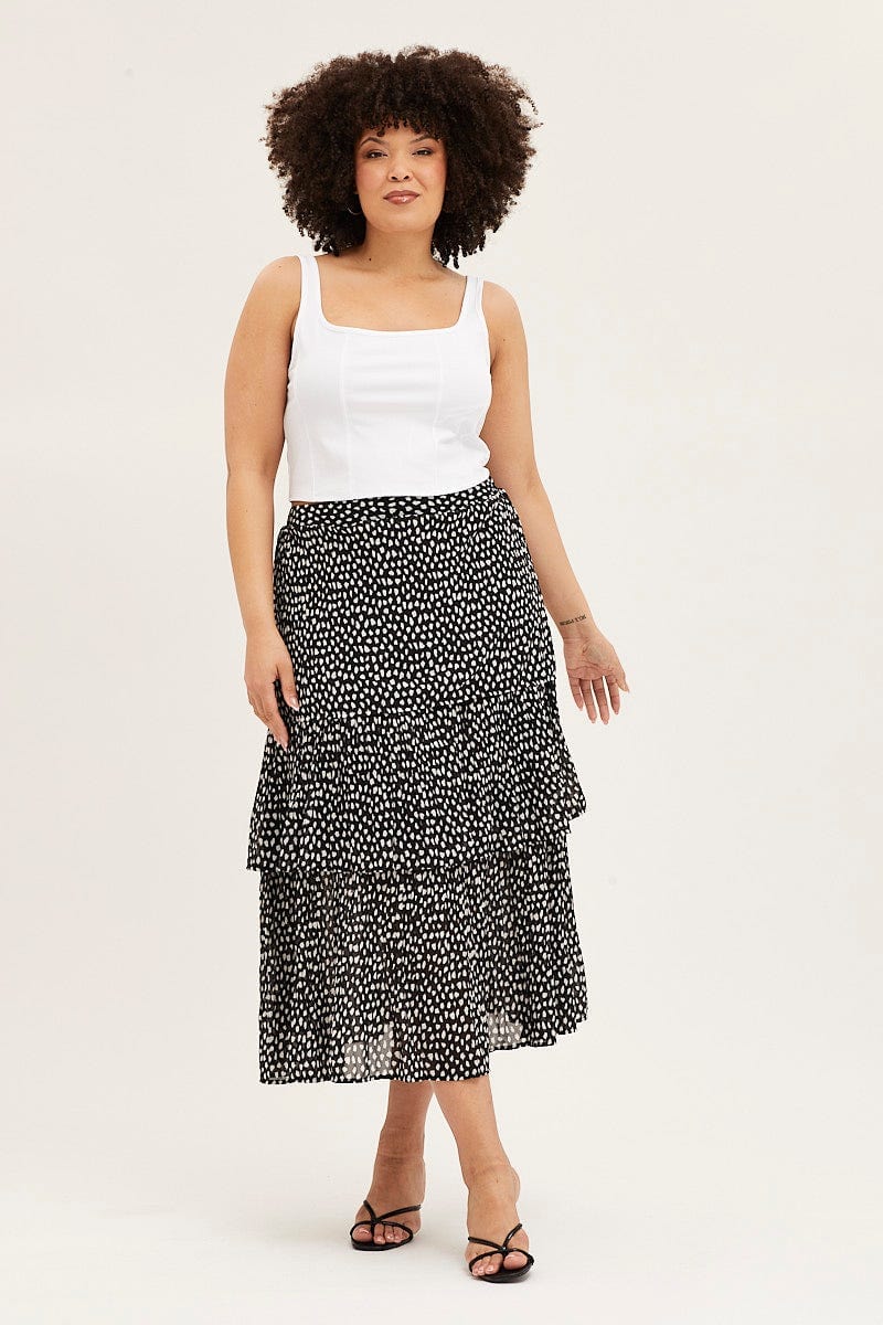 Geo Print Midi Skirt Ruffle Hem For Women By You And All