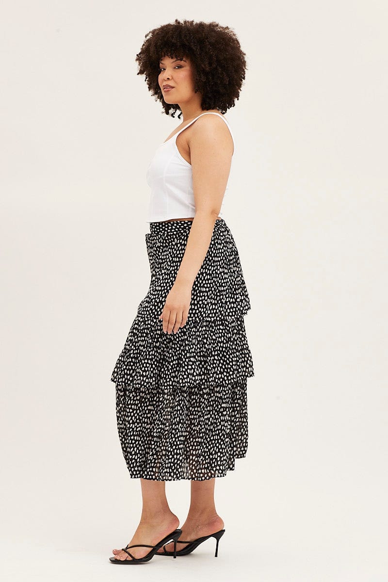 Geo Print Midi Skirt Ruffle Hem For Women By You And All