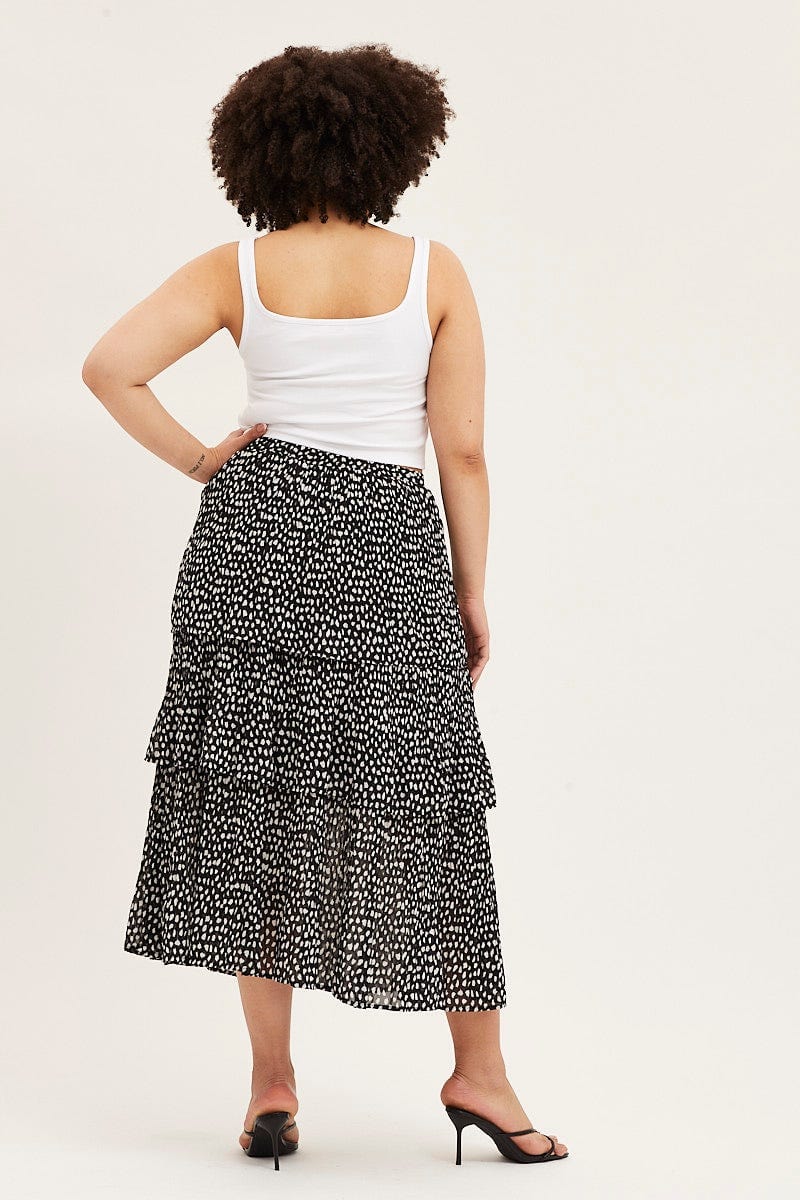 Geo Print Midi Skirt Ruffle Hem For Women By You And All