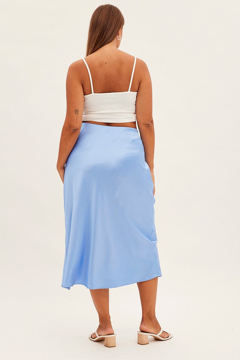 Blue Midi Skirt Bias Satin Split Side for YouandAll Fashion