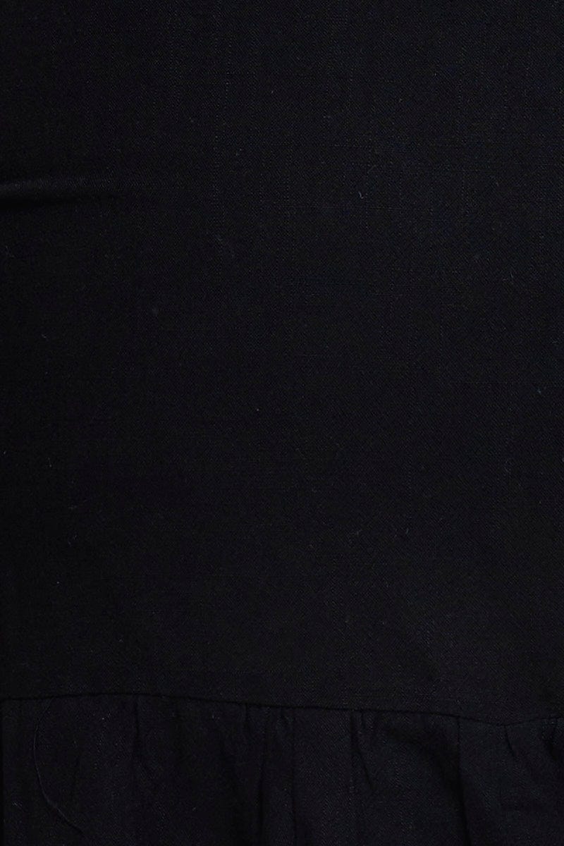 Black Mini Wrap Skirt Linen Blend Ruffle Hem  for Women by You and All