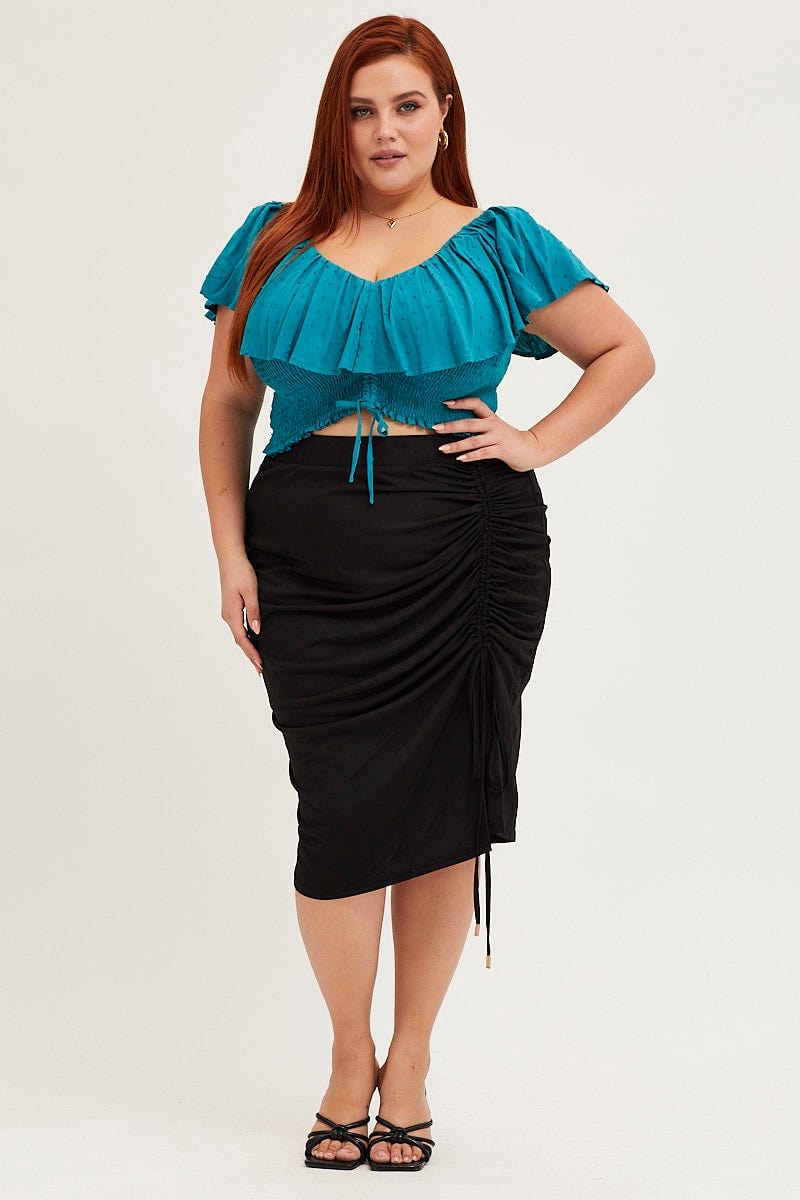 Black Black Jersey Ruched Split Skirt For Women By You And All