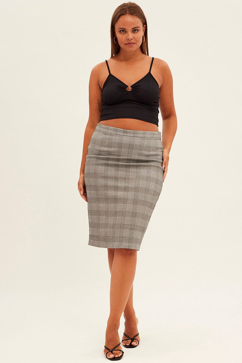Grey Check Workwear Skirt High Rise Bodycon for YouandAll Fashion