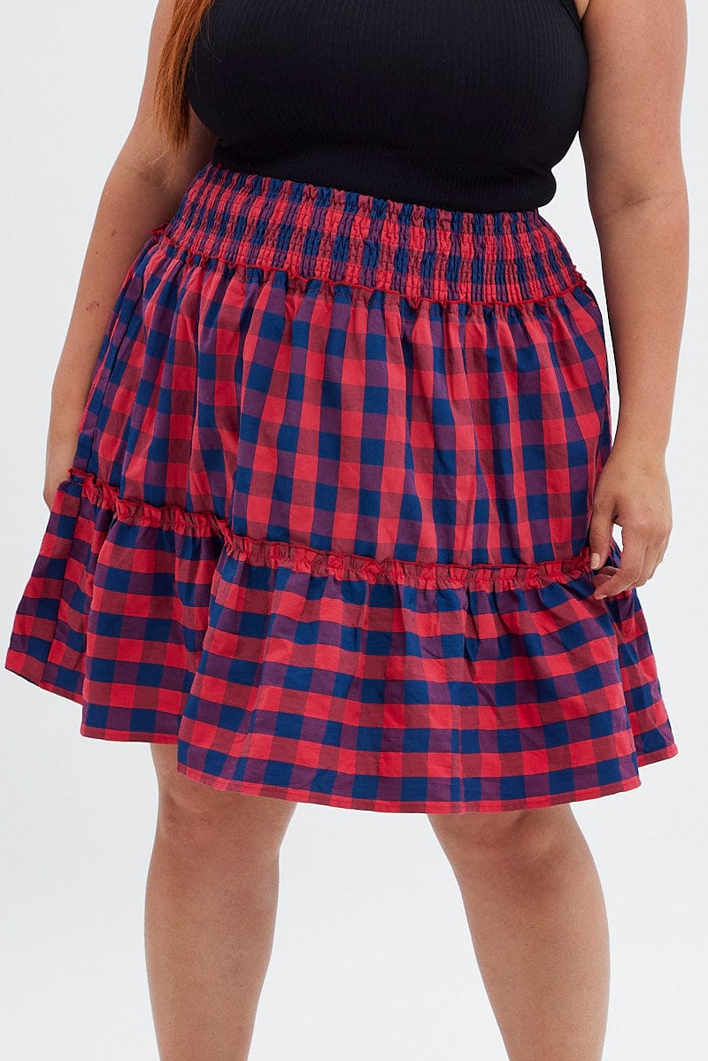 Stripe Shirred Waist Check Skater Skirt for YouandAll Fashion