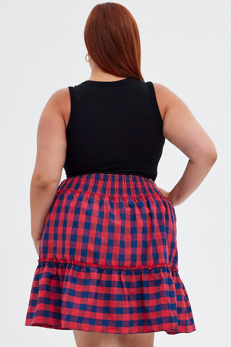 Stripe Shirred Waist Check Skater Skirt for YouandAll Fashion