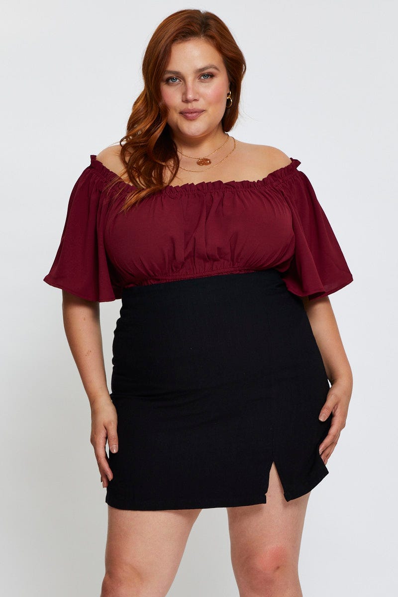 Black Black Linen Blend Front Split Mini Bodycon Skirt For Women By You And All