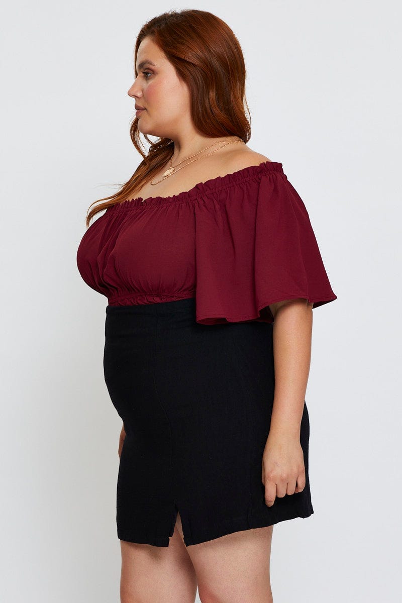 Black Black Linen Blend Front Split Mini Bodycon Skirt For Women By You And All