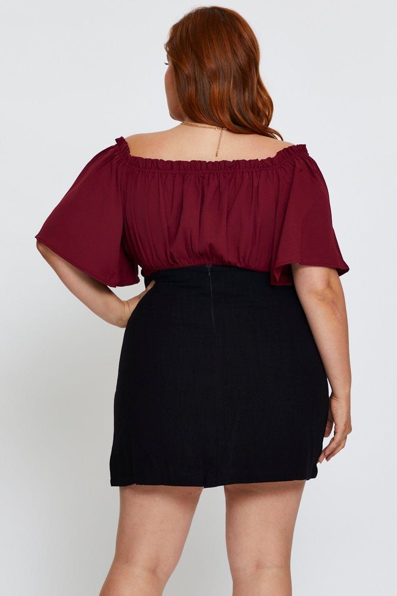Black Black Linen Blend Front Split Mini Bodycon Skirt For Women By You And All