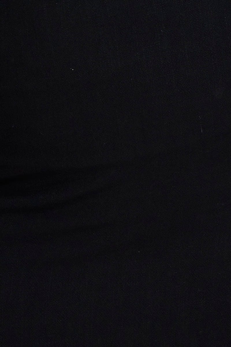 Black Black Linen Blend Front Split Mini Bodycon Skirt For Women By You And All