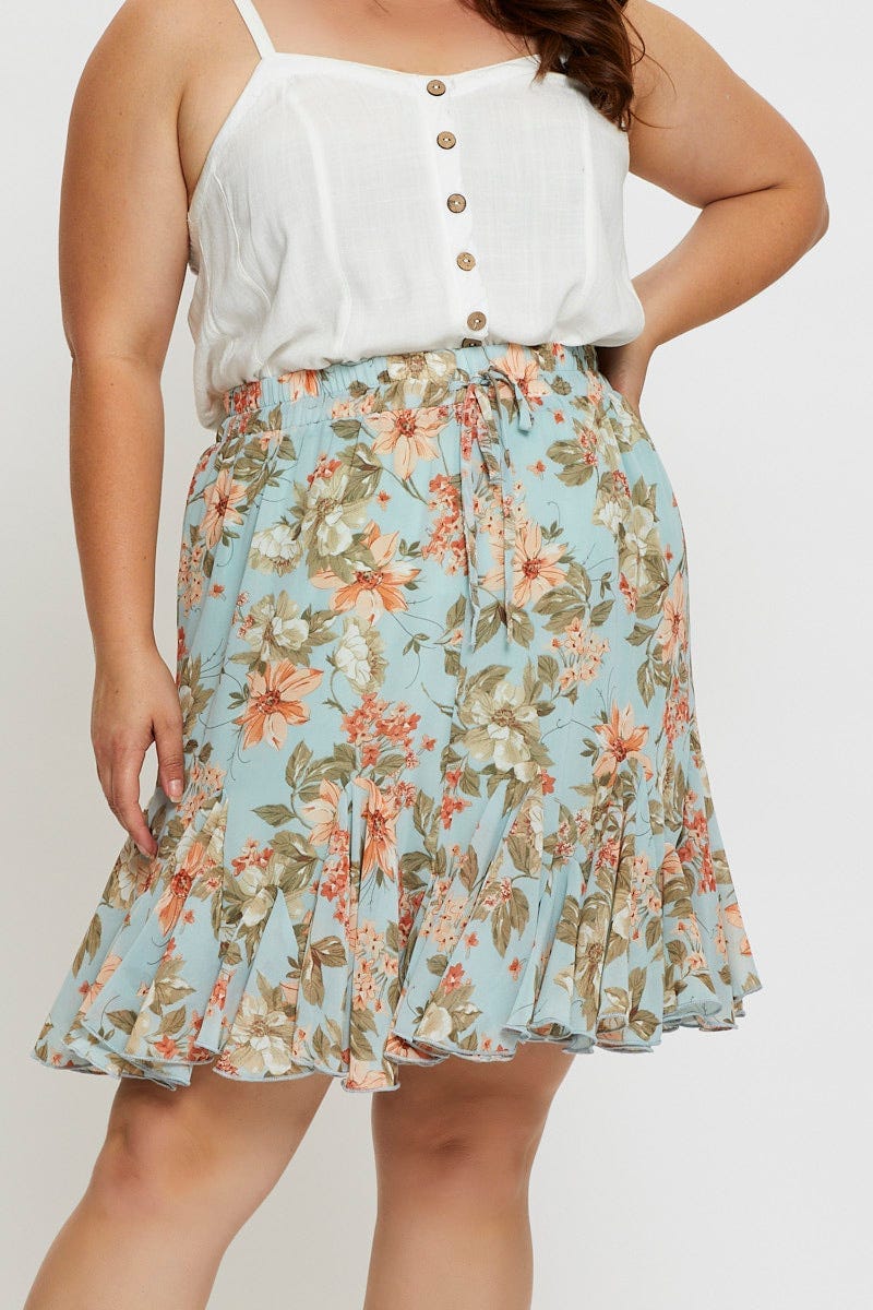 Floral Prt Mini Wrap Skirt Ruffle Hem For Women By You And All