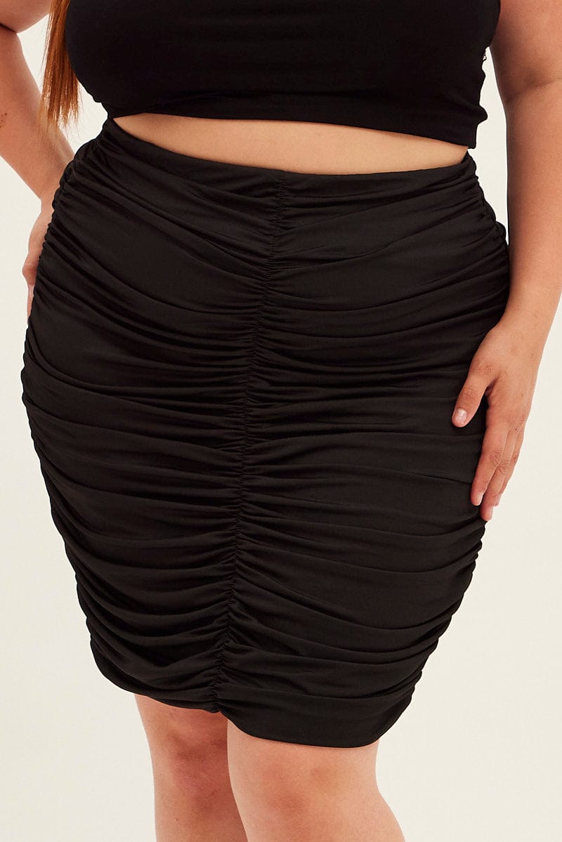 Black Mini Skirt Ruched for YouandAll Fashion