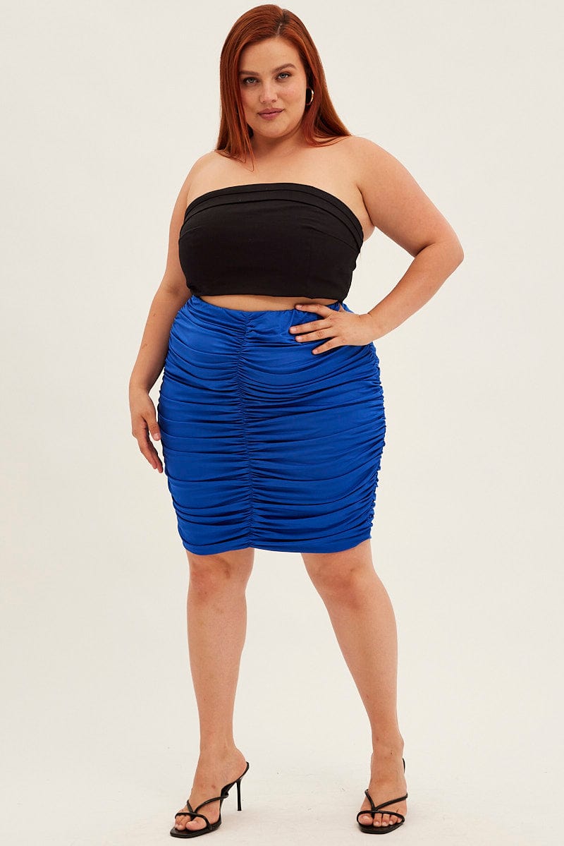 Blue Mini Skirt Ruched for YouandAll Fashion