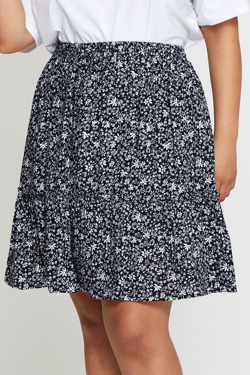 Floral Prt Mini Skater Skirt Elastic Waist For Women By You And All