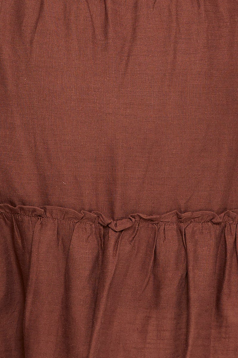 Brown High Waist Linen Blend Skater Mini Skirt For Women By You And All