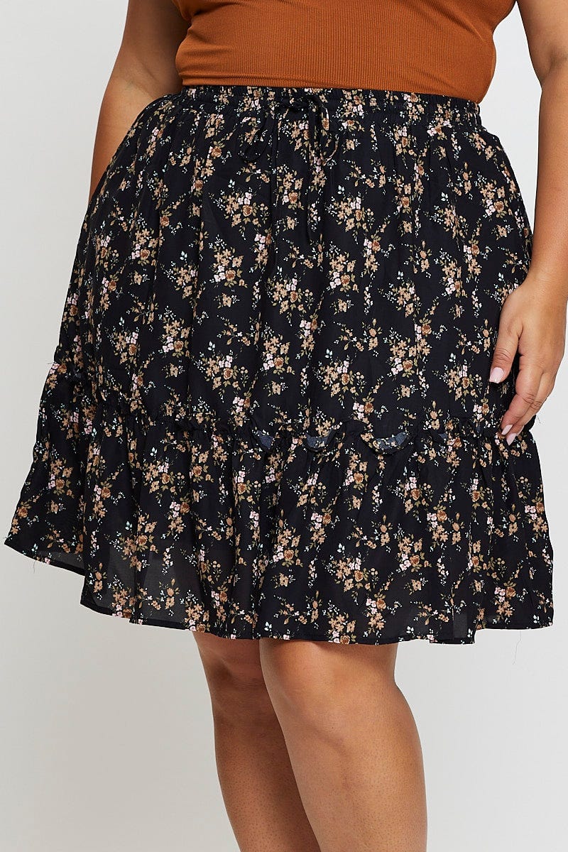 Floral Prt High Waist Floral Skater Mini Skirt For Women By You And All
