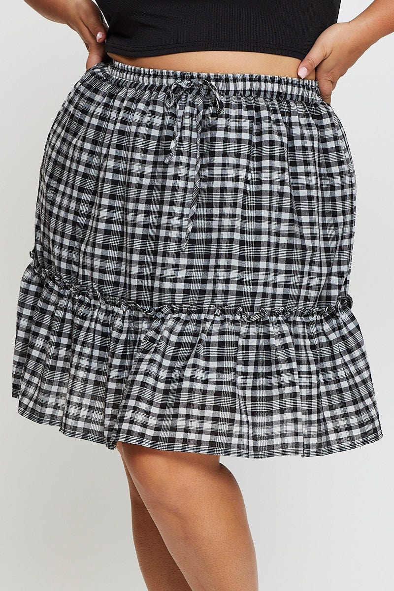 Check Mini Skater Skirt Elastic Waist For Women By You And All