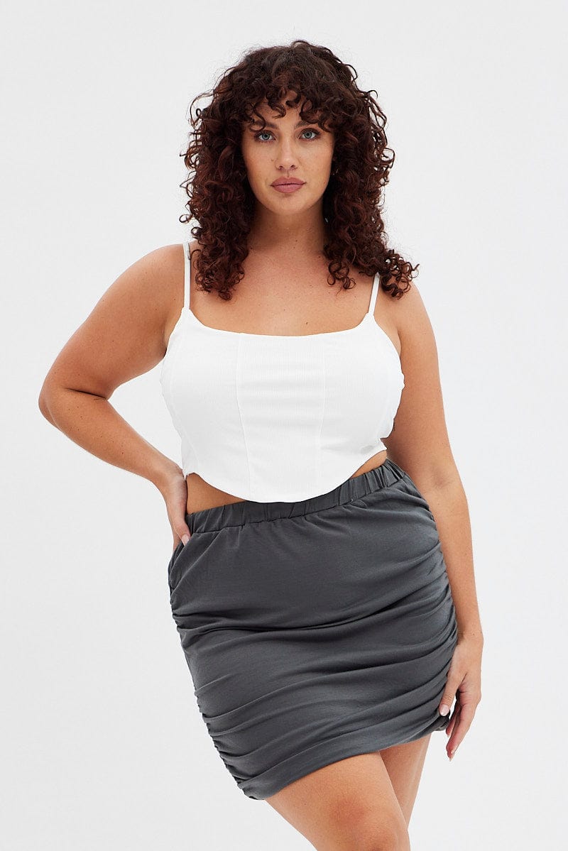 Grey Bodycon Skirt Mini Ruched for YouandAll Fashion