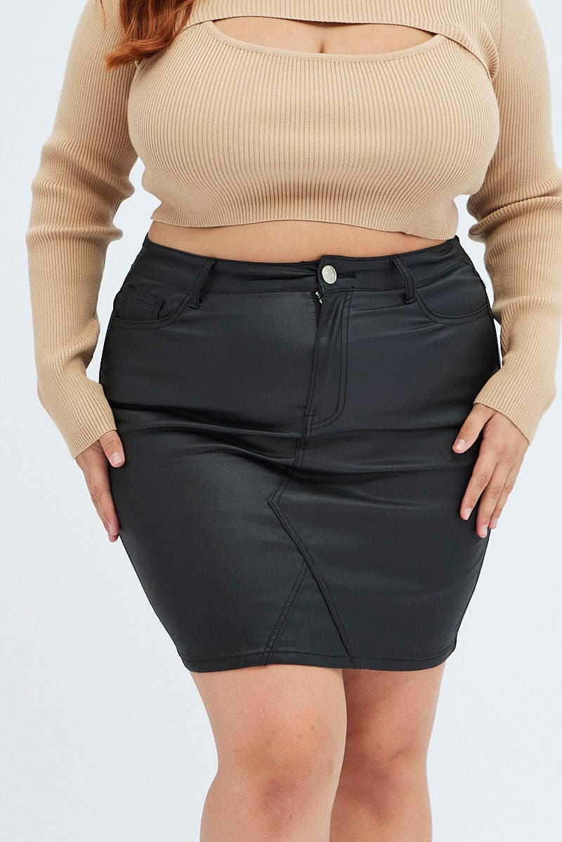 Black Mini Skirt Coated Denim for YouandAll Fashion