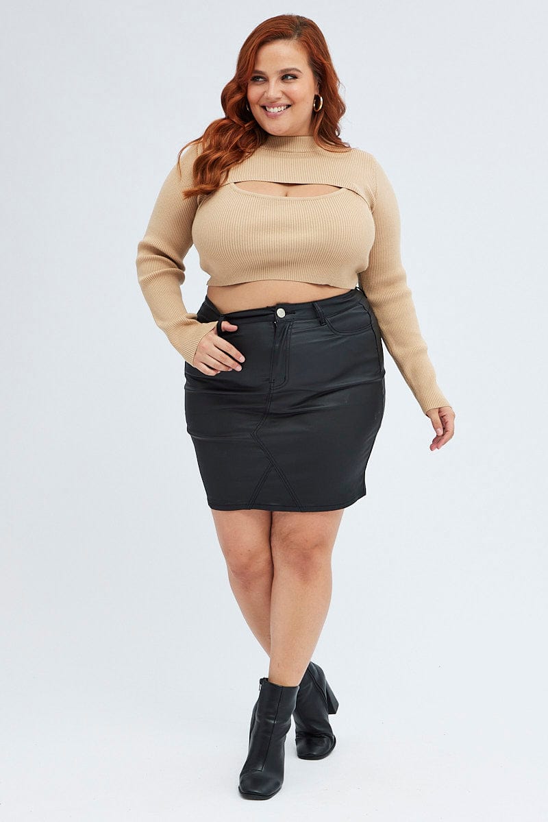 Black Mini Skirt Coated Denim for YouandAll Fashion