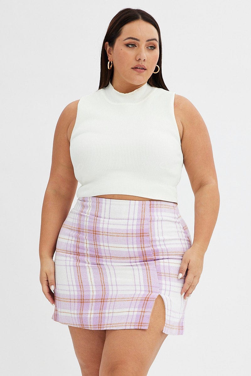 Purple Check Mini Skirt Side Split for YouandAll Fashion
