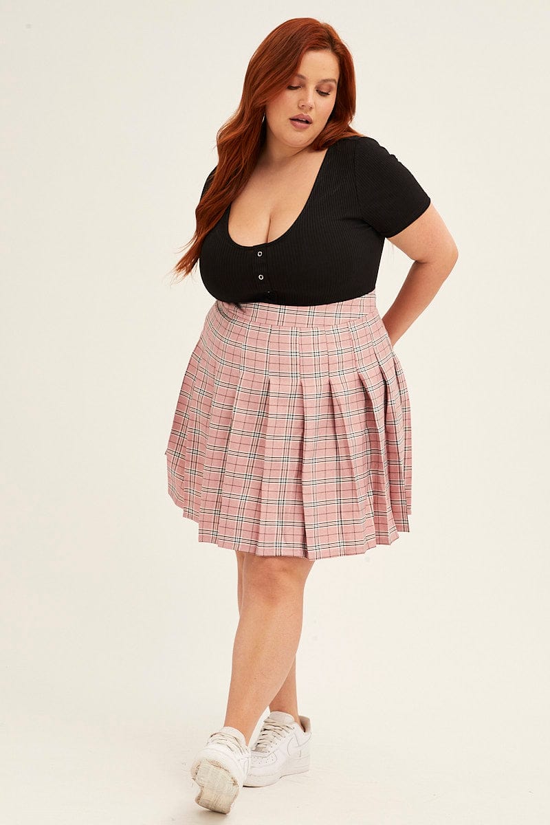 Check Pleated Skirt Mini