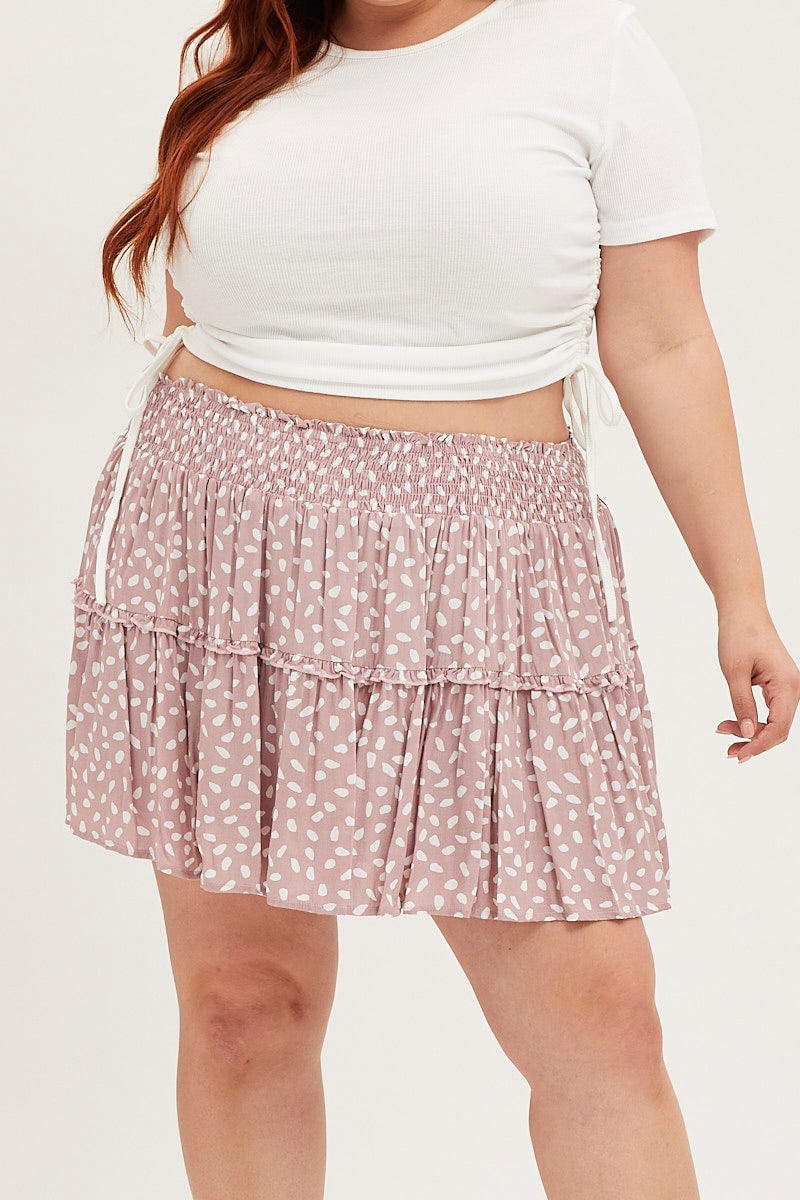 Geo Print Mini Skater Skirt Ruffle Hem For Women By You And All