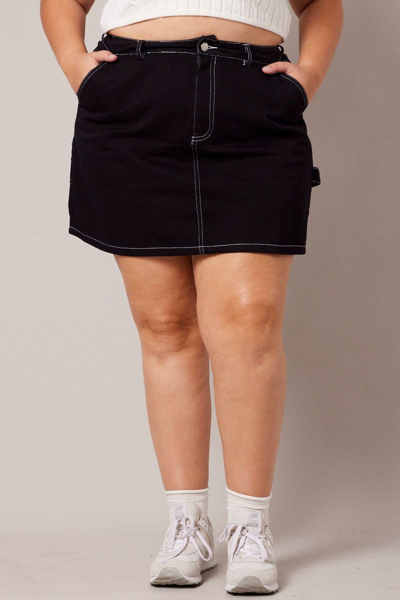 Black Contrast Stitch Mini Skirt for YouandAll Fashion