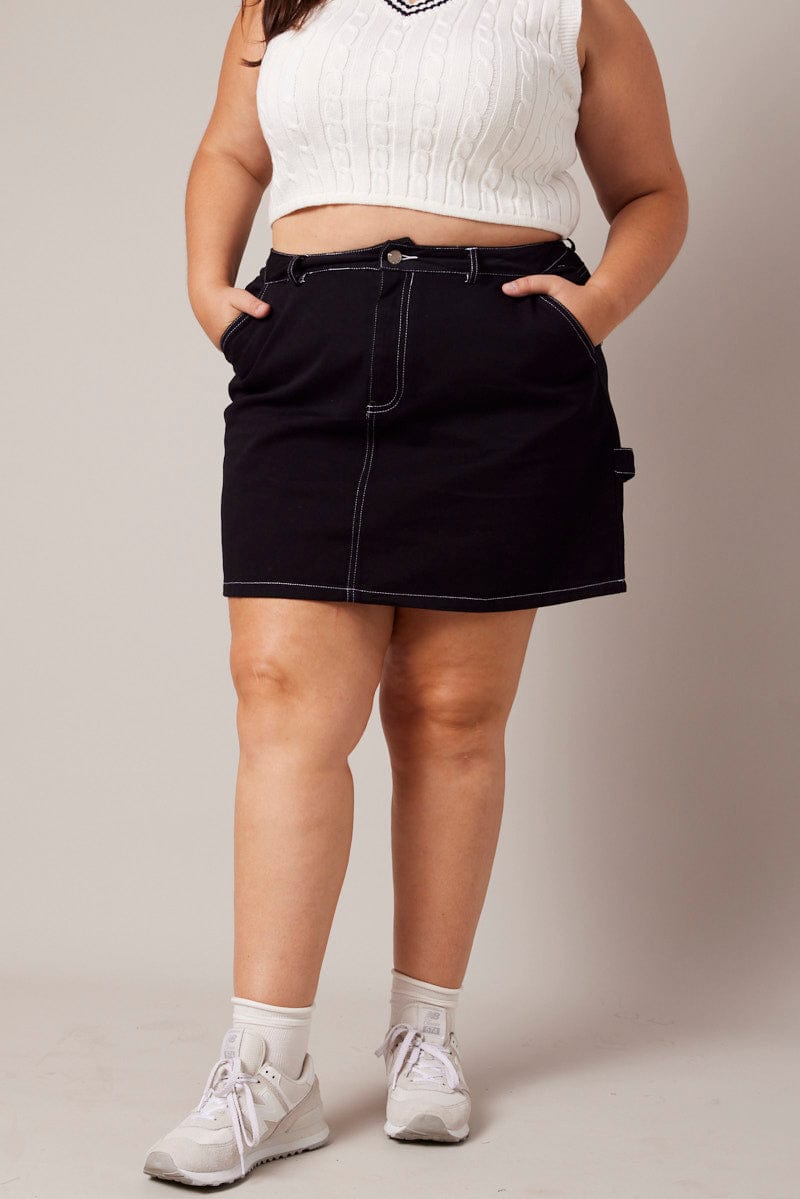 Black Contrast Stitch Mini Skirt for YouandAll Fashion
