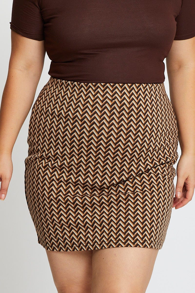 Zig Zag Brown Zig Zag Print Mini Skirt For Women By You And All