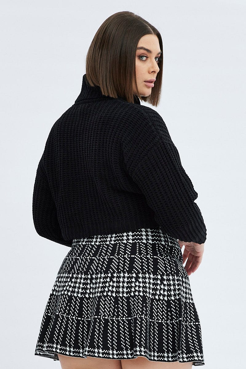 Black Check Knit Skirt Mini Flare for YouandAll Fashion