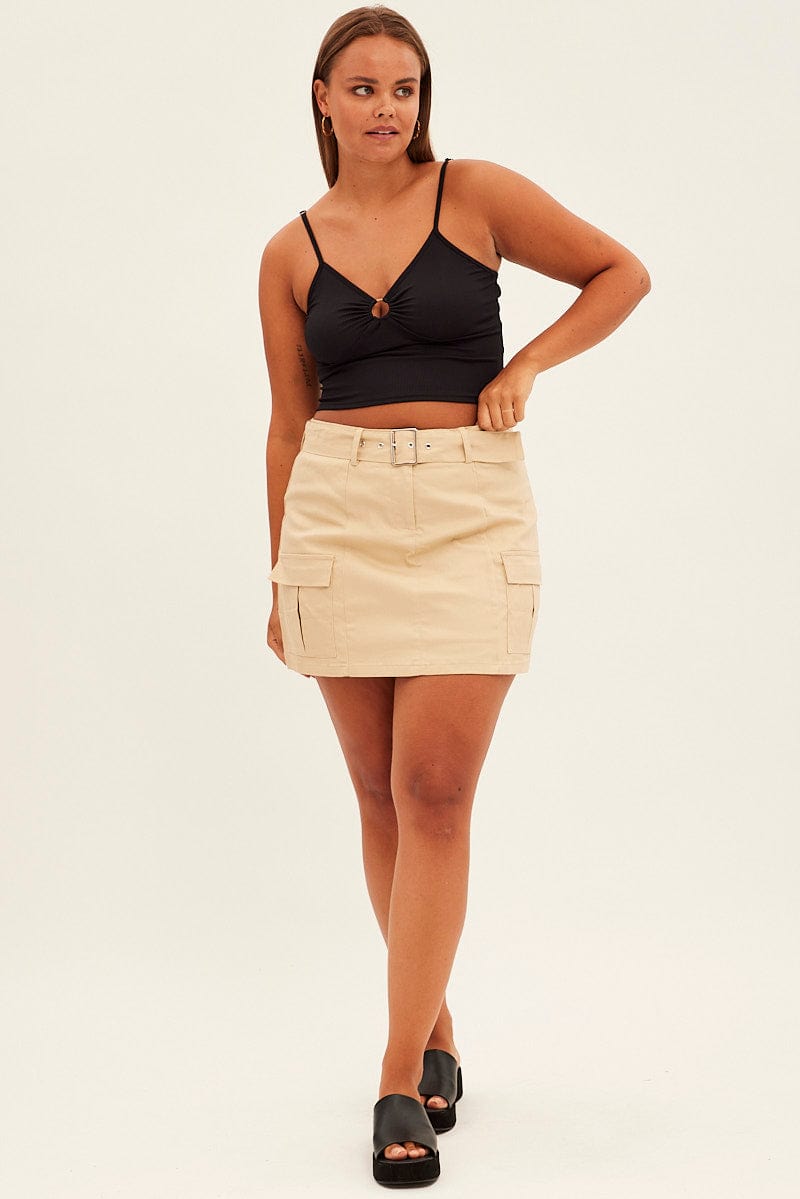 Beige Cargo Skirt Belted Mini Cotton for YouandAll Fashion