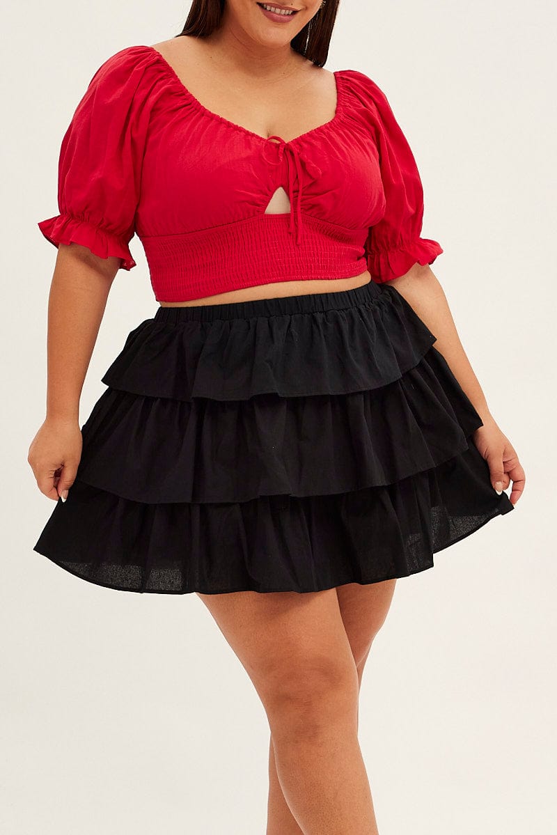 Black Skater Skirt Ruffle Cotton Mini for YouandAll Fashion