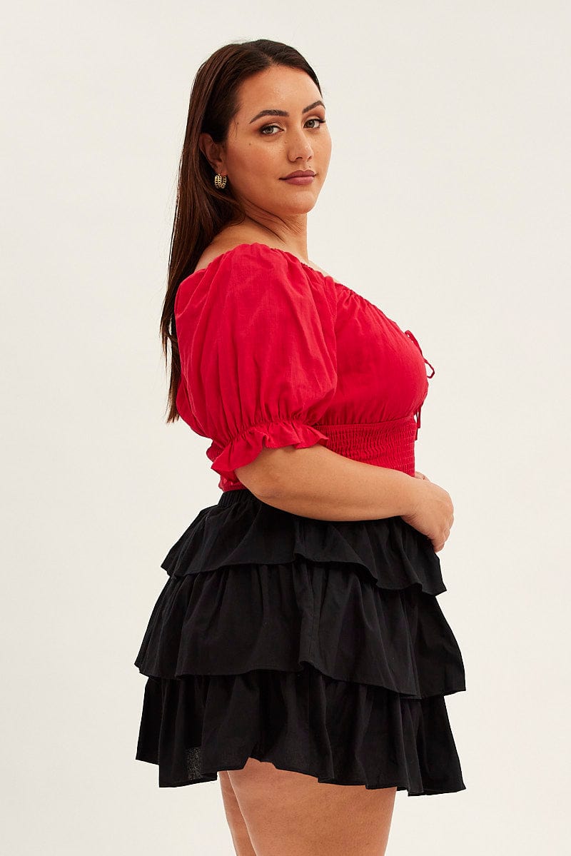 Black Skater Skirt Ruffle Cotton Mini for YouandAll Fashion
