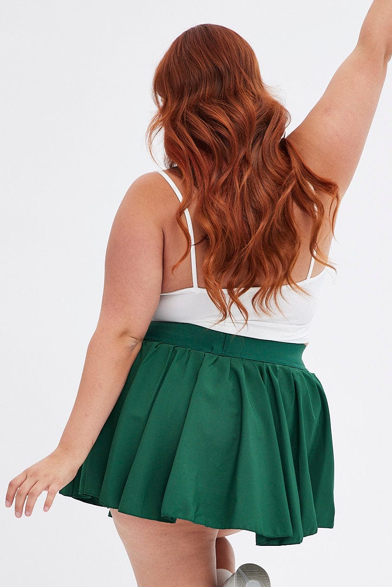 Green Mini Skirt Pleated Tennis With Shorts Underneath for YouandAll Fashion