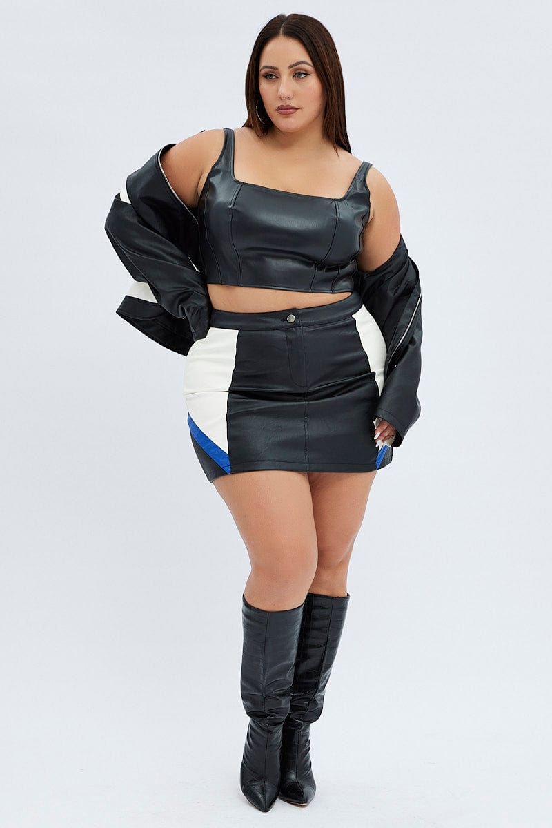 Black Mini Skirt Faux Leather Biker for YouandAll Fashion