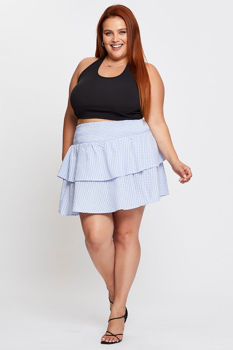 Plus Size Check Mini Skater Skirt Tie You All Shop Online