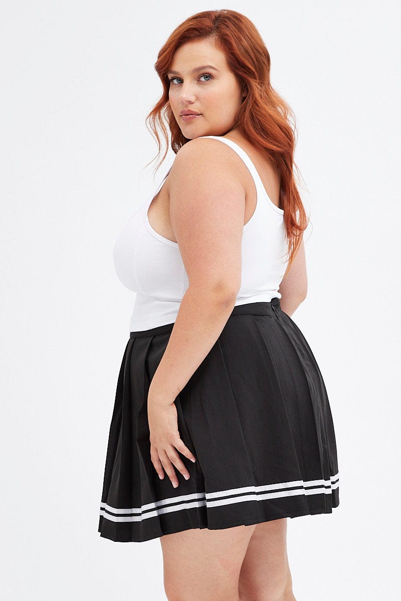 Black Tennis Skirt Mini Pleated Stripe Trim for YouandAll Fashion