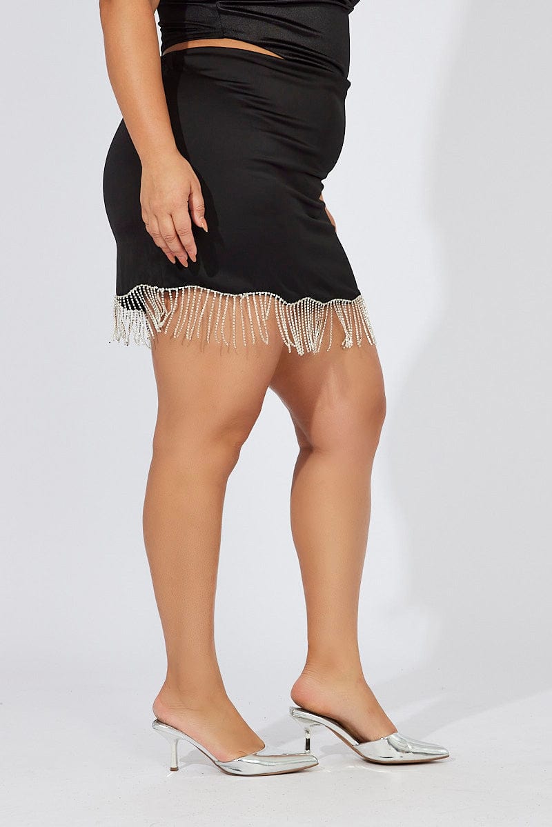 Black Rhinestone Mini Skirt for YouandAll Fashion