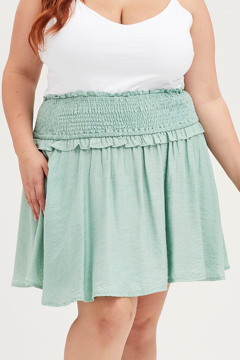 Green Mini A Line Skirt Elastic Waist For Women By You And All