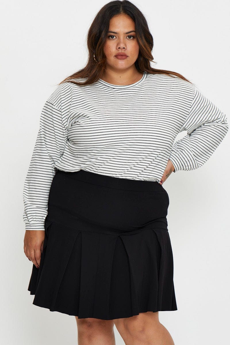 Black Plus High Waist Pleated Short Tennis Skater Skirt For Women By You And All