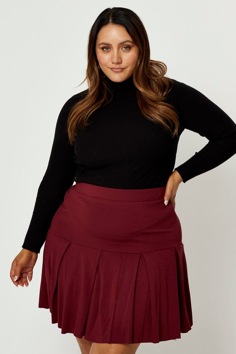 Black Plus High Waist Pleated Short Tennis Skater Skirt For Women By You And All