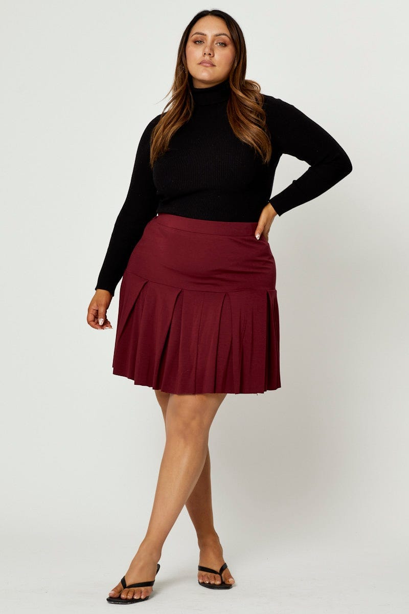 Black Plus High Waist Pleated Short Tennis Skater Skirt For Women By You And All