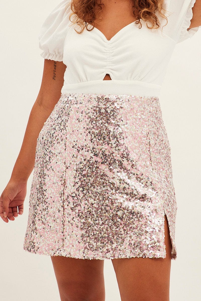 Pink metallic sequin skirt sale